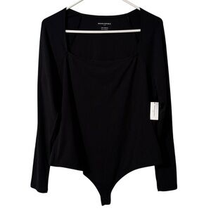 NWT Banana Republic Square Neck Long Sleeve thong bodysuit black soft stretch